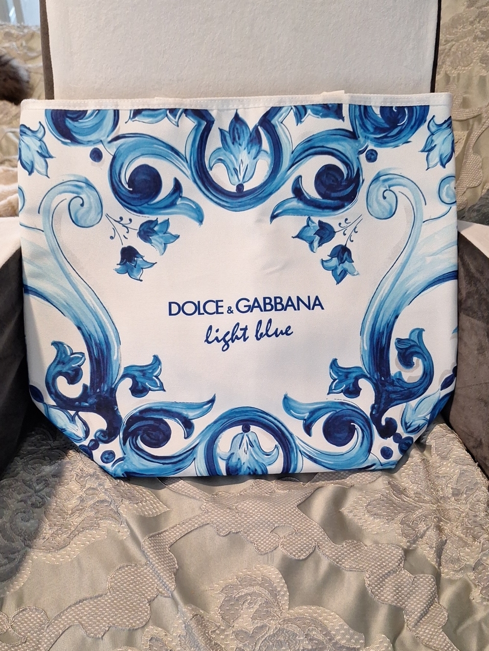 Dolce & Gabbana White and Blue Printed Tote Bag